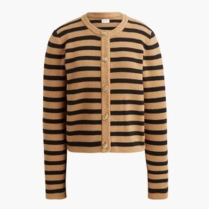 J. Crew Striped Cotton Lady Jacket Cardigan Sweater Tan Black Gold Size XS
